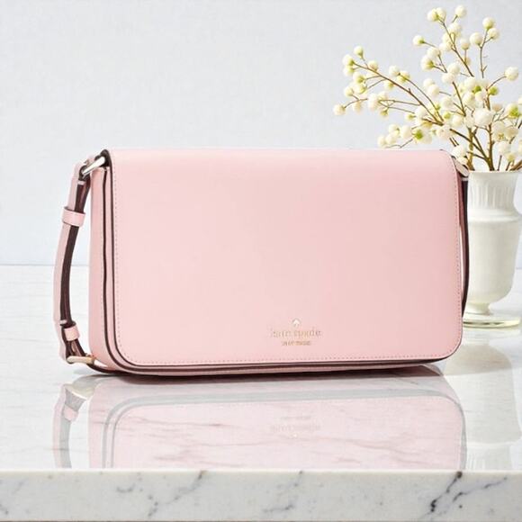Kate Spade Staci Flap Shoulder Bag Purse in Peony Blossom Pink Leather KF371